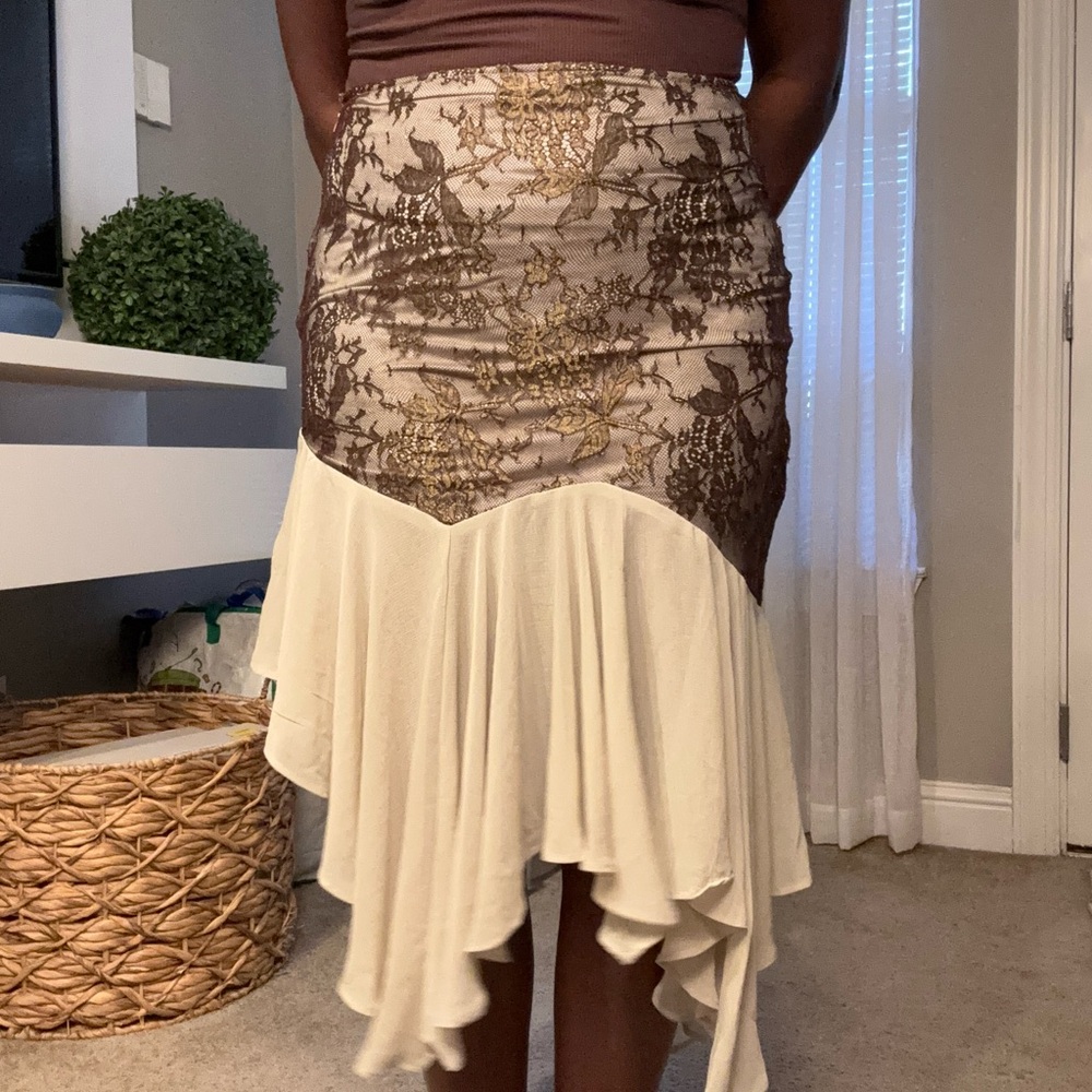 Kimchi Blue Cream and Brown High-Low Skirt